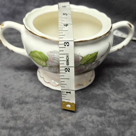 Vintage Pope Gosser China Floral Dogwood Pattern Ceramic Sugar Bowl Made In USA - Picture 8 of 10